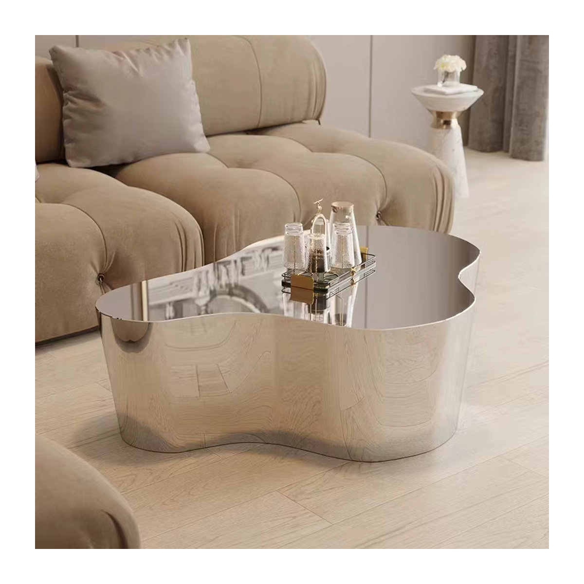 DUTRIEUX Couchtisch aus Metall in Alufarben im Industrial Design mit organischem Look - Bild 5