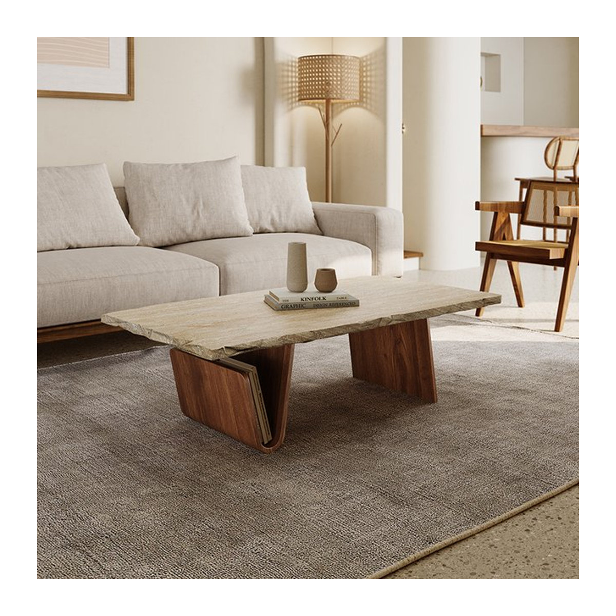 DUTRIEUX Couchtisch aus Naturstein in Braun im modernen skandinavischen Design mit organischer Form - Bild 1