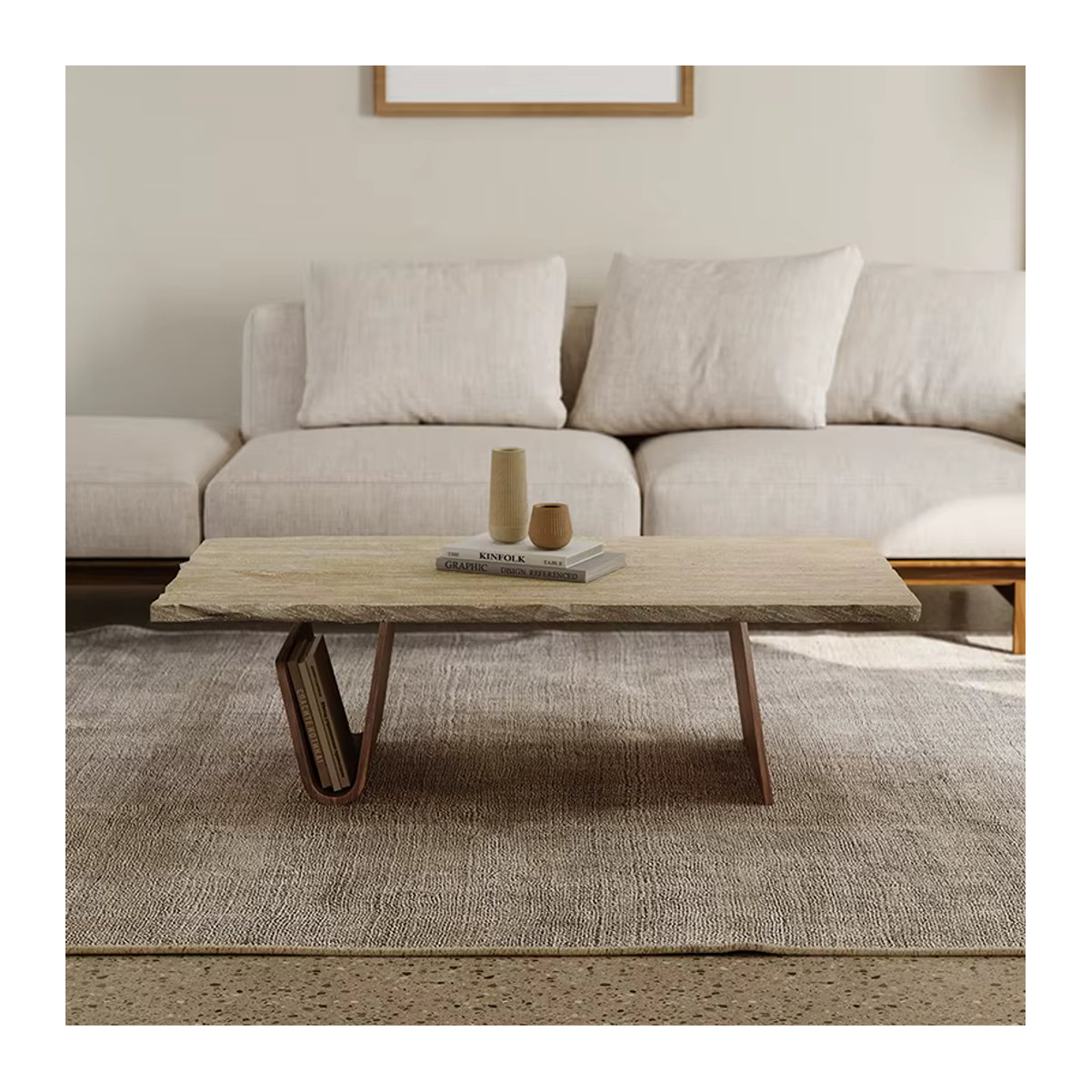 DUTRIEUX Couchtisch aus Naturstein in Braun im modernen skandinavischen Design mit organischer Form - Bild 2