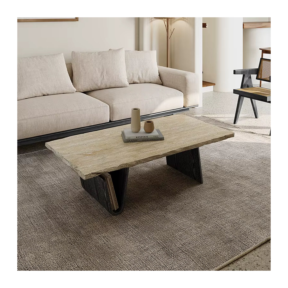 DUTRIEUX Couchtisch aus Naturstein in Braun im modernen skandinavischen Design mit organischer Form - Bild 3