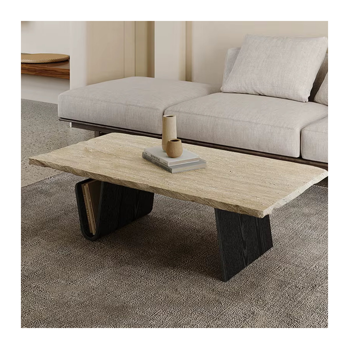 DUTRIEUX Couchtisch aus Naturstein in Braun im modernen skandinavischen Design mit organischer Form - Bild 4