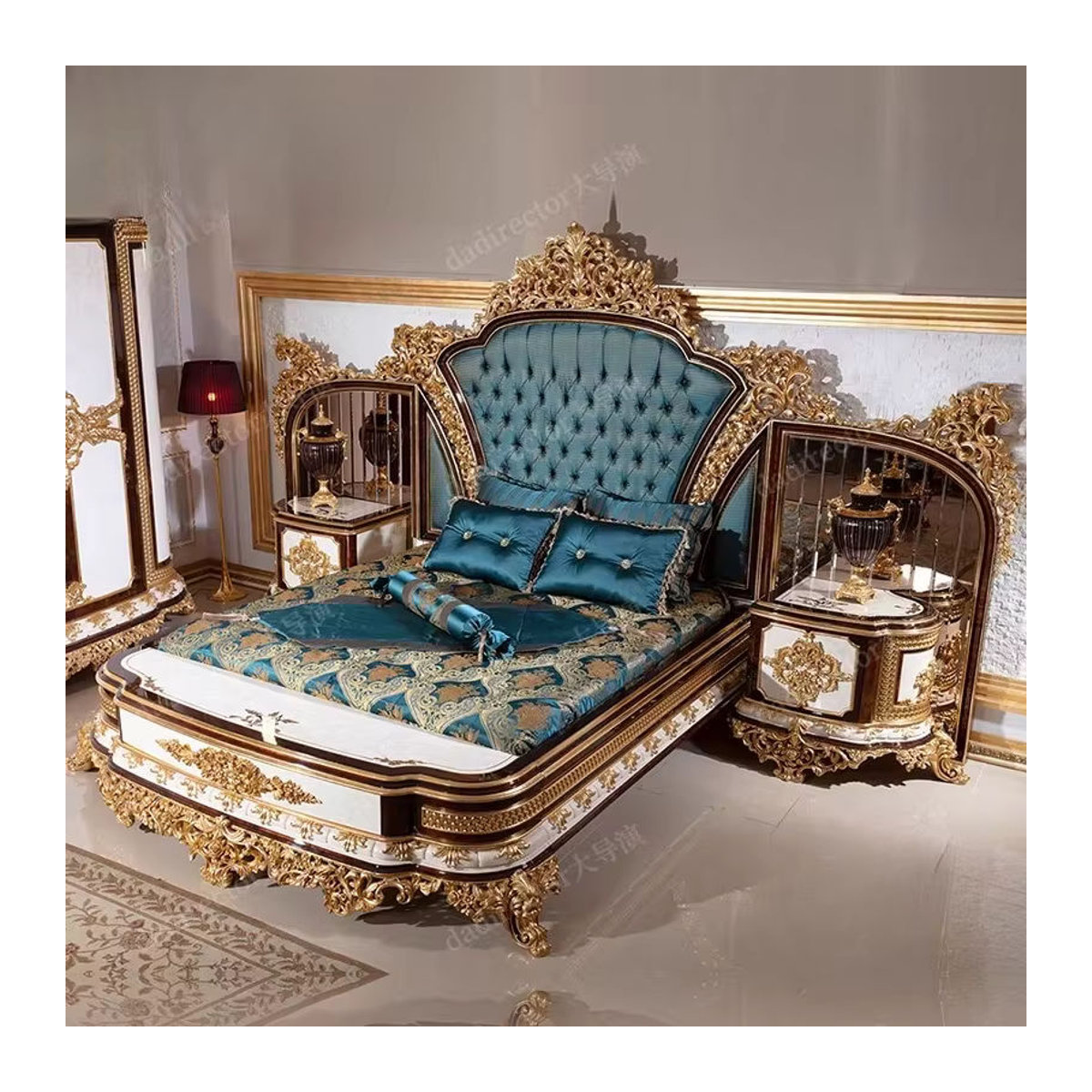DUTRIEUX Designer Bett aus Samt in Blau, Klassisches Design für Erwachsene, B/T/H: 180 x 200 x 180 cm - Bild 3