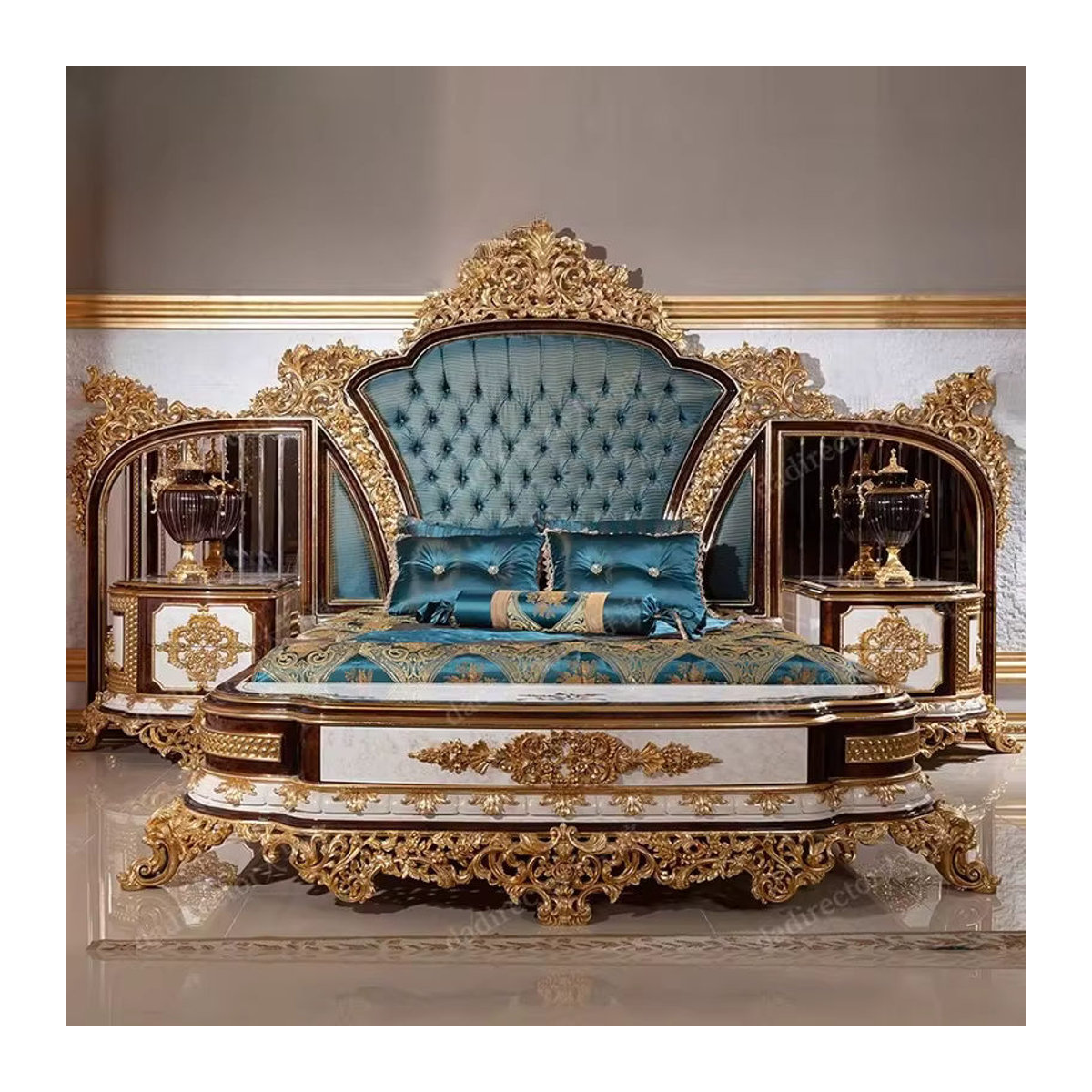 DUTRIEUX Designer Bett aus Samt in Blau, Klassisches Design für Erwachsene, B/T/H: 180 x 200 x 180 cm - Bild 4