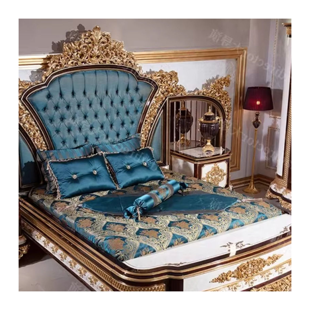 DUTRIEUX Designer Bett aus Samt in Blau, Klassisches Design für Erwachsene, B/T/H: 180 x 200 x 180 cm - Bild 5