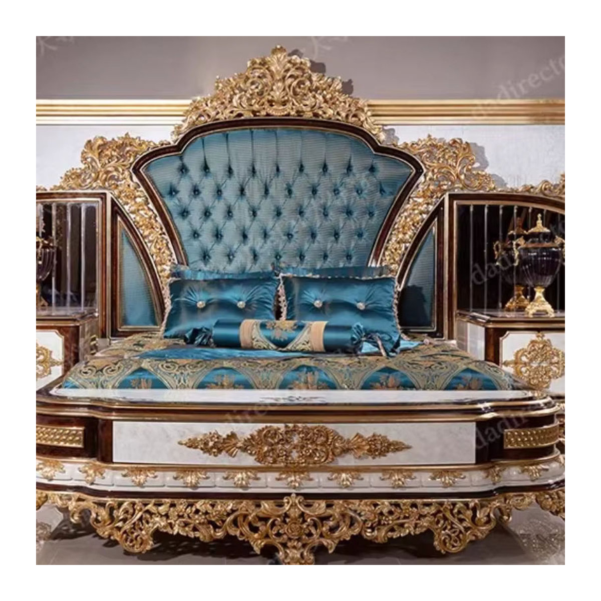 DUTRIEUX Designer Bett aus Samt in Blau, Klassisches Design für Erwachsene, B/T/H: 180 x 200 x 180 cm - Bild 6