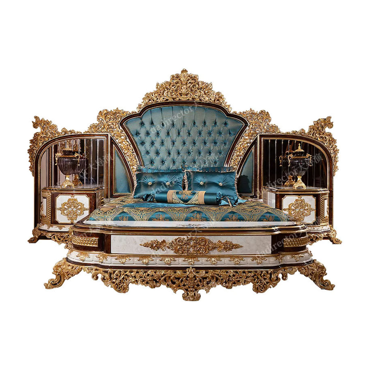 DUTRIEUX Designer Bett aus Samt in Blau, Klassisches Design für Erwachsene, B/T/H: 180 x 200 x 180 cm - Bild 7