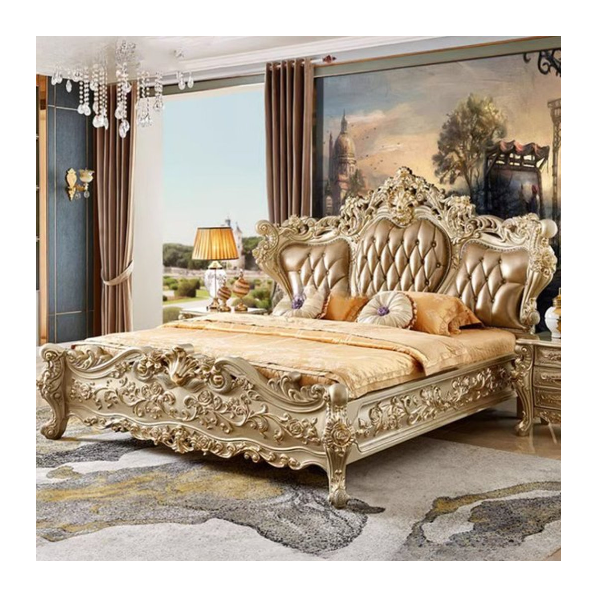 DUTRIEUX Doppelbett modern und klassisch mit Samt-Polsterung in Weiß und Gold - Bild 1