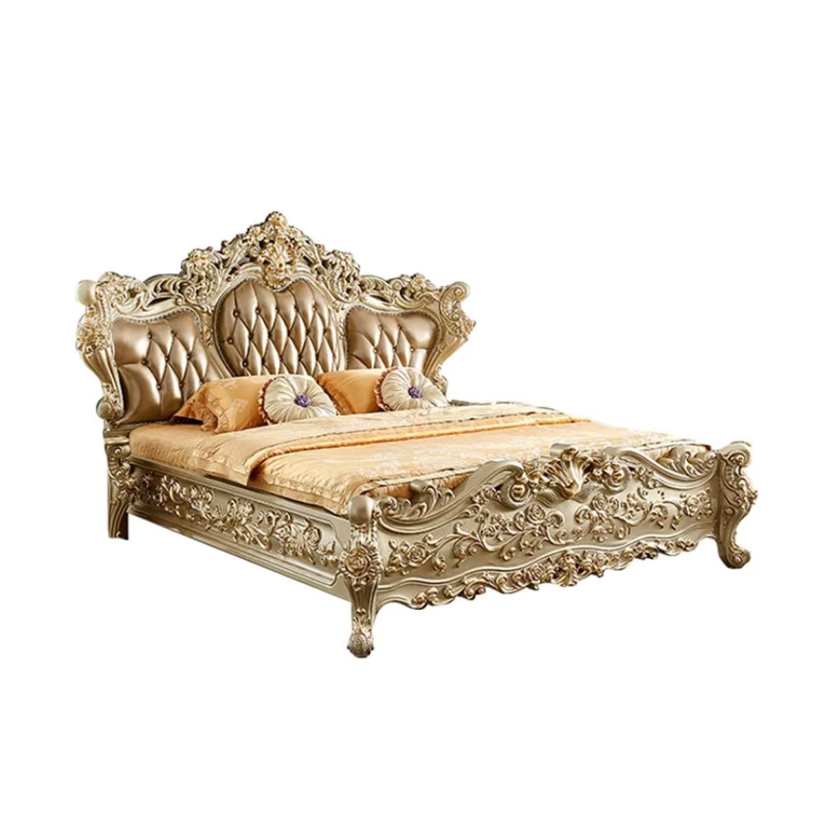 DUTRIEUX Doppelbett modern und klassisch mit Samt-Polsterung in Weiß und Gold - Bild 2