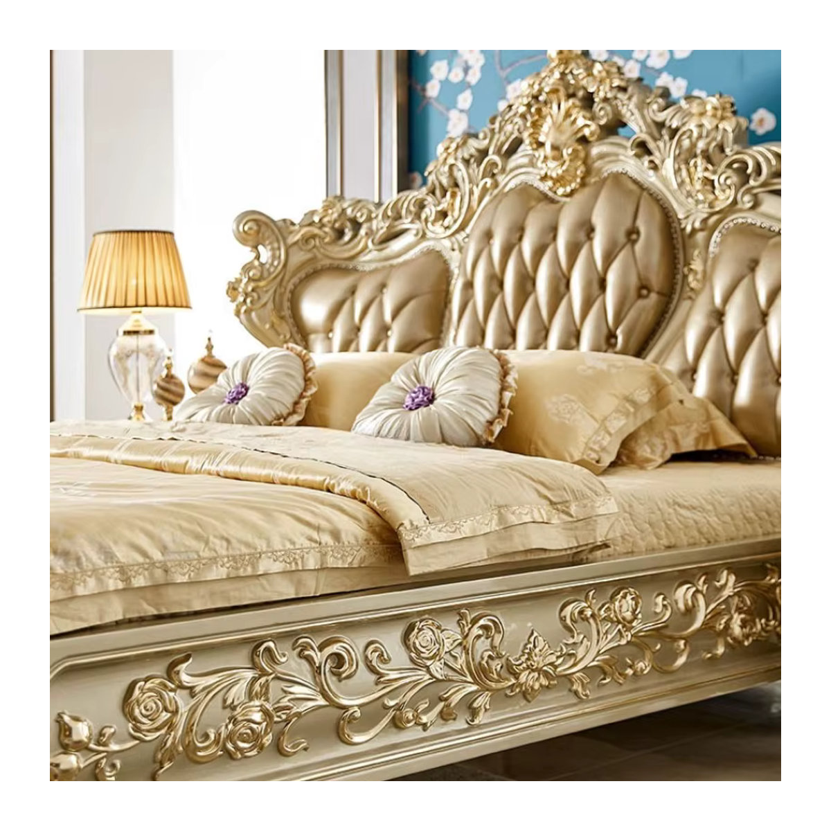 DUTRIEUX Doppelbett modern und klassisch mit Samt-Polsterung in Weiß und Gold - Bild 3