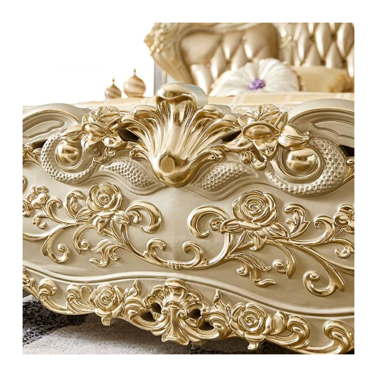 DUTRIEUX Doppelbett modern und klassisch mit Samt-Polsterung in Weiß und Gold - Bild 5