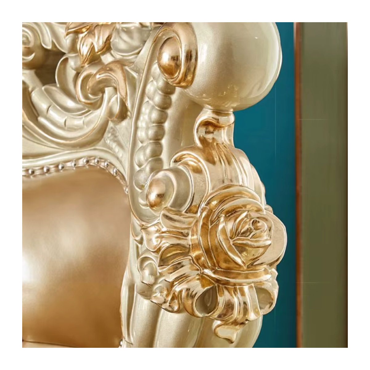 DUTRIEUX Doppelbett modern und klassisch mit Samt-Polsterung in Weiß und Gold - Bild 6