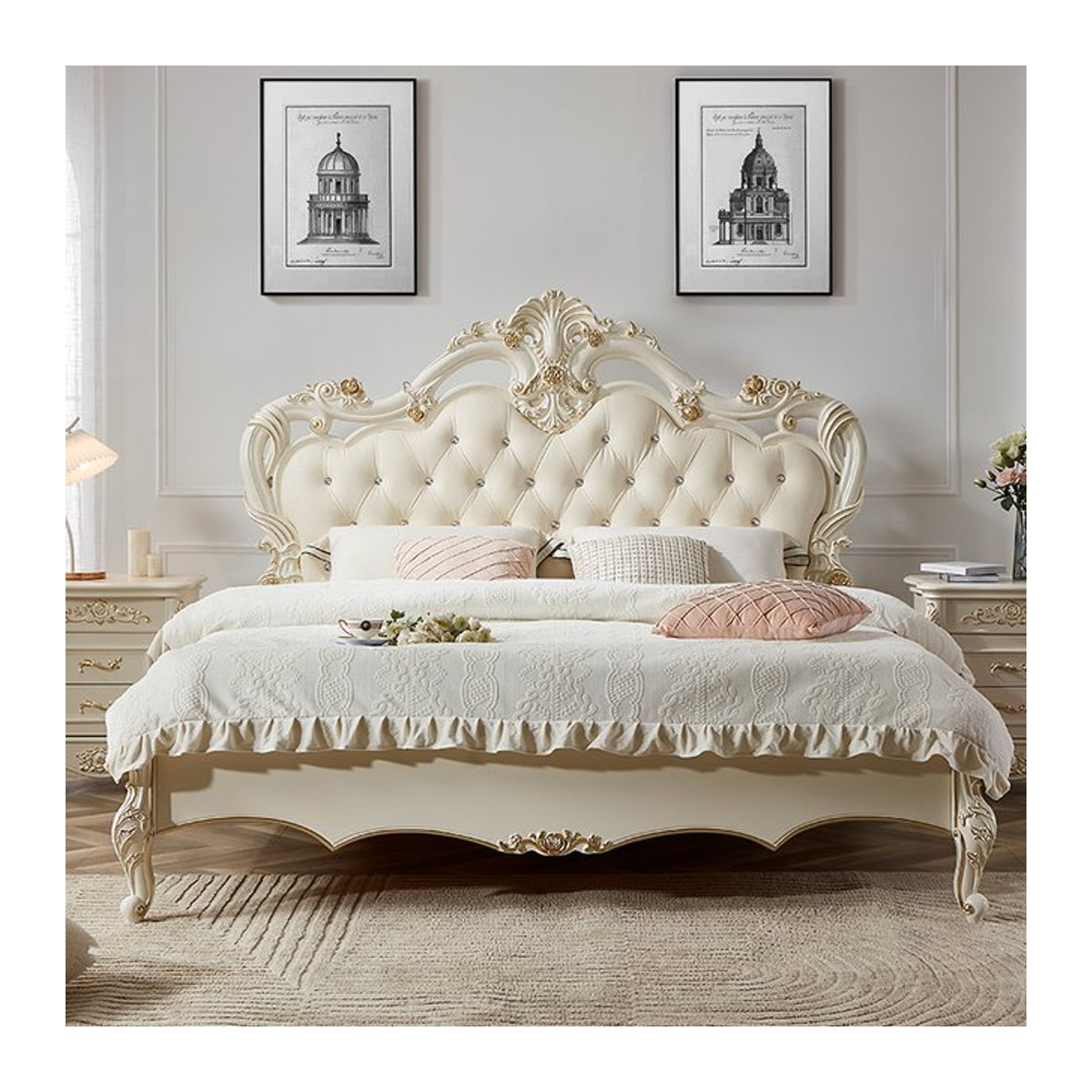 DUTRIEUX Doppelbett Prinzessin Frankreich im klassischen Design mit Doppelkopfteil in Weiß - Bild 1