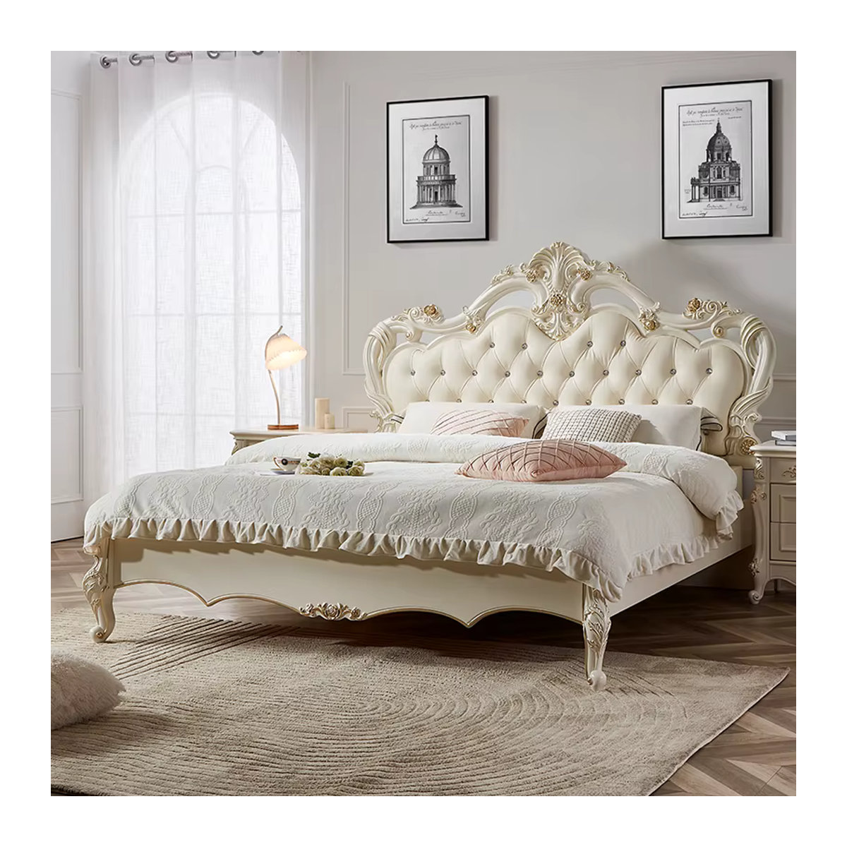 DUTRIEUX Doppelbett Prinzessin Frankreich im klassischen Design mit Doppelkopfteil in Weiß - Bild 2
