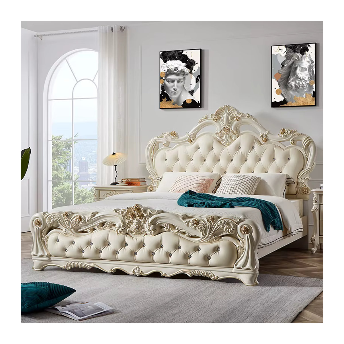 DUTRIEUX Doppelbett Prinzessin Frankreich im klassischen Design mit Doppelkopfteil in Weiß - Bild 3