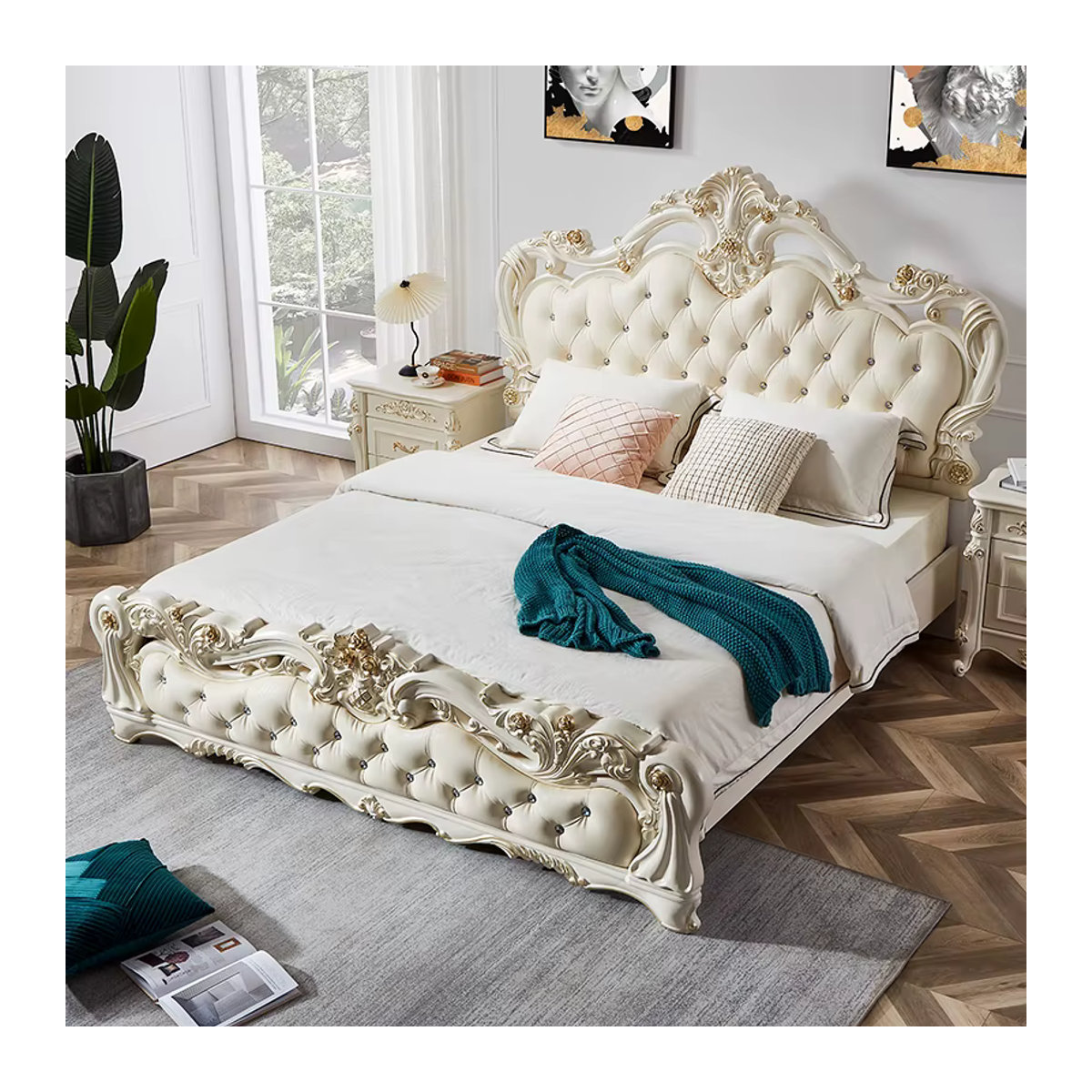 DUTRIEUX Doppelbett Prinzessin Frankreich im klassischen Design mit Doppelkopfteil in Weiß - Bild 4