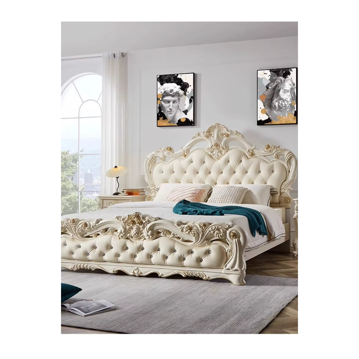 DUTRIEUX Doppelbett Prinzessin Frankreich im klassischen Design mit Doppelkopfteil in Weiß - Bild 7