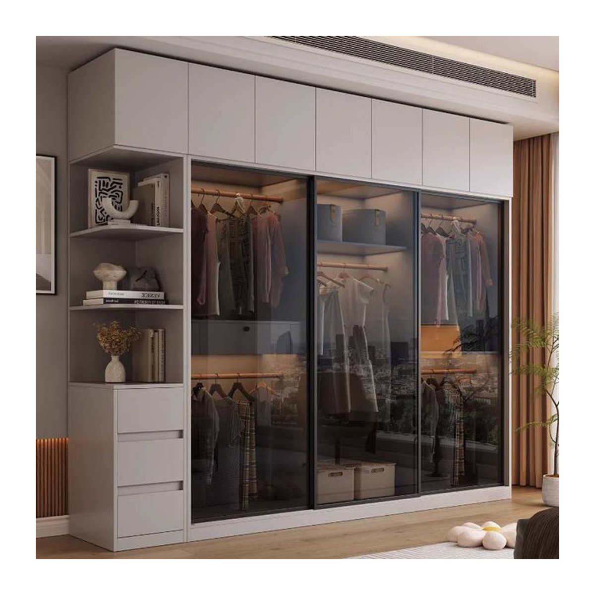 DUTRIEUX Eck-Kleiderschrank mit Schubladen und offenem Design in Weiß, Modernes Platzspar-Möbelstück - Bild 1