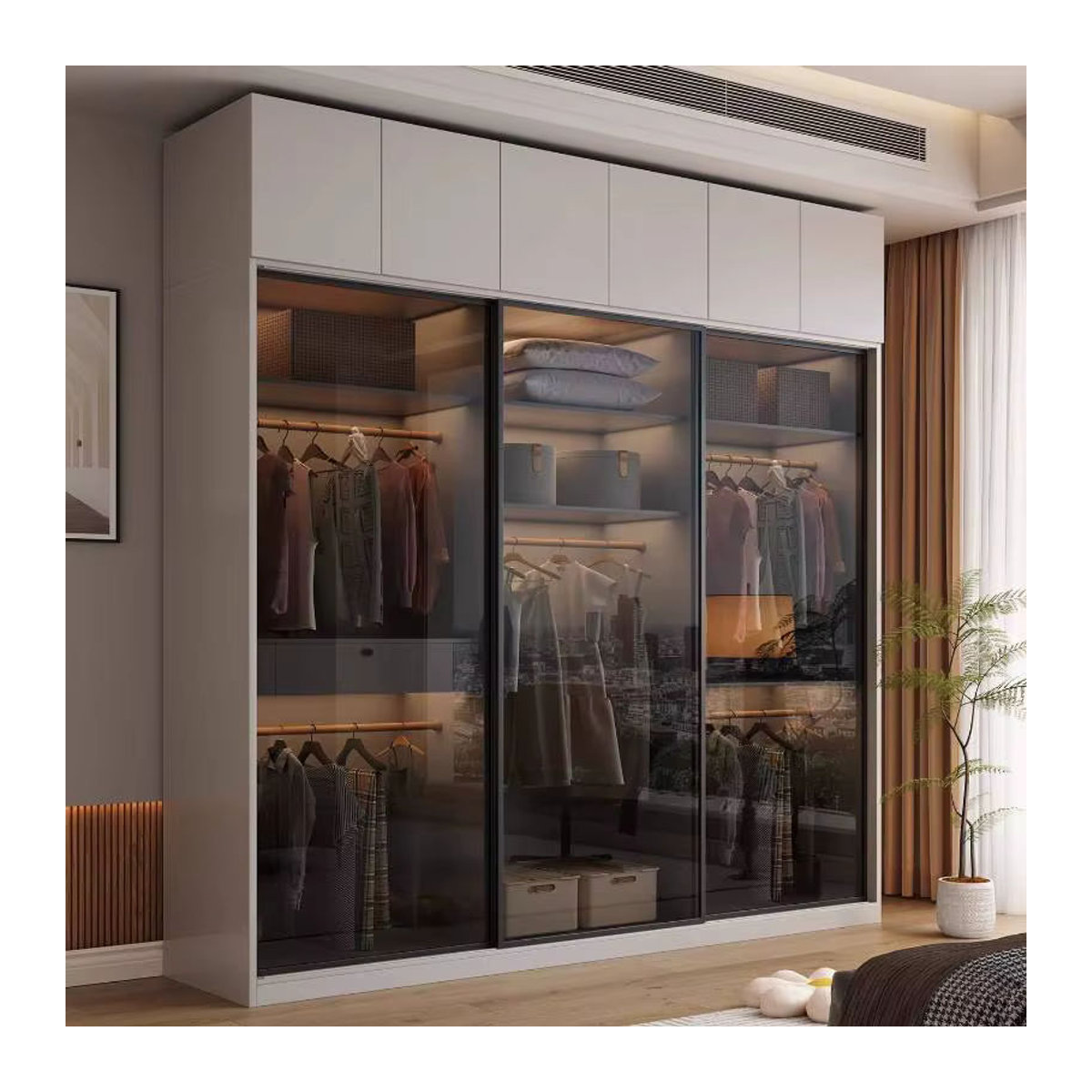 DUTRIEUX Eck-Kleiderschrank mit Schubladen und offenem Design in Weiß, Modernes Platzspar-Möbelstück - Bild 2