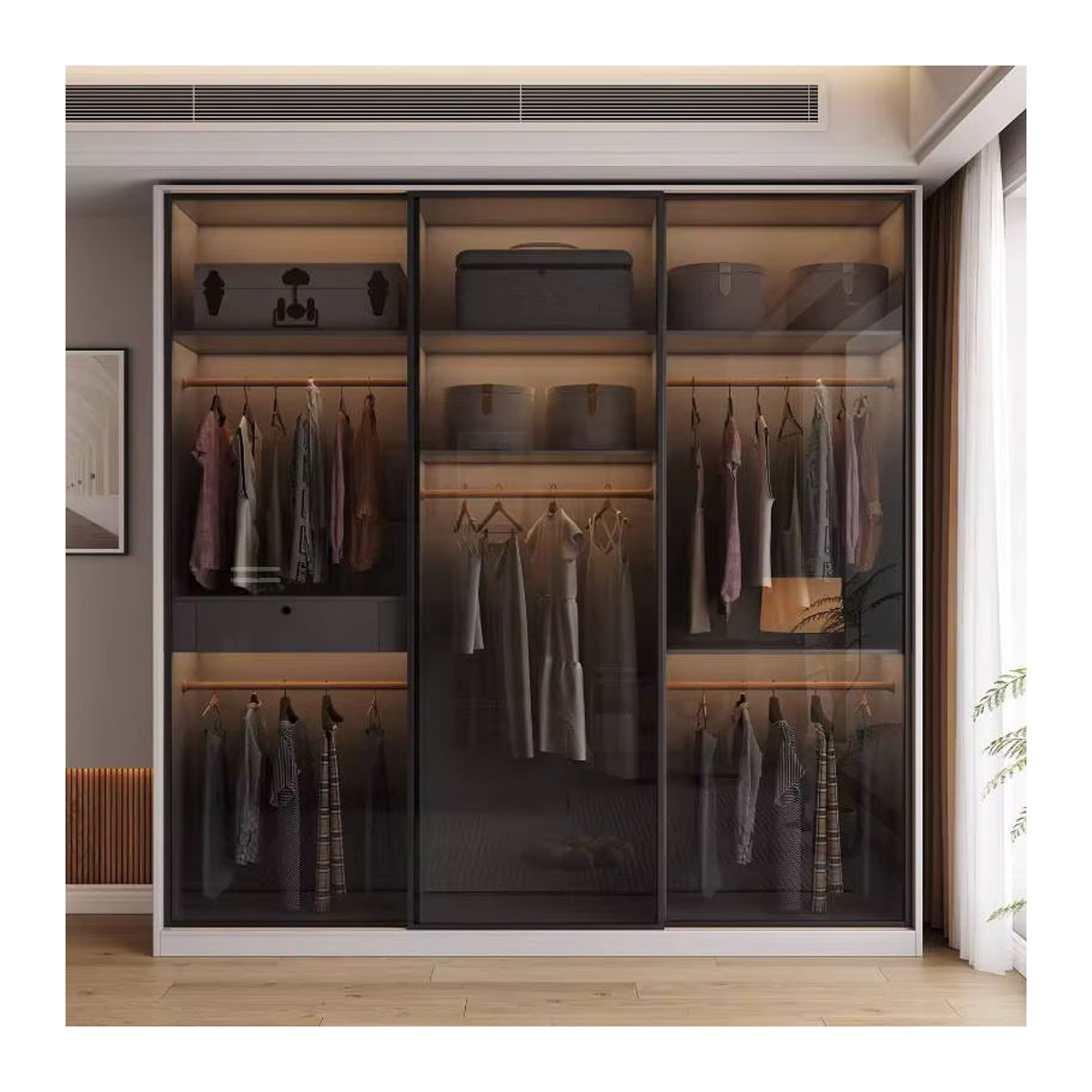 DUTRIEUX Eck-Kleiderschrank mit Schubladen und offenem Design in Weiß, Modernes Platzspar-Möbelstück - Bild 3