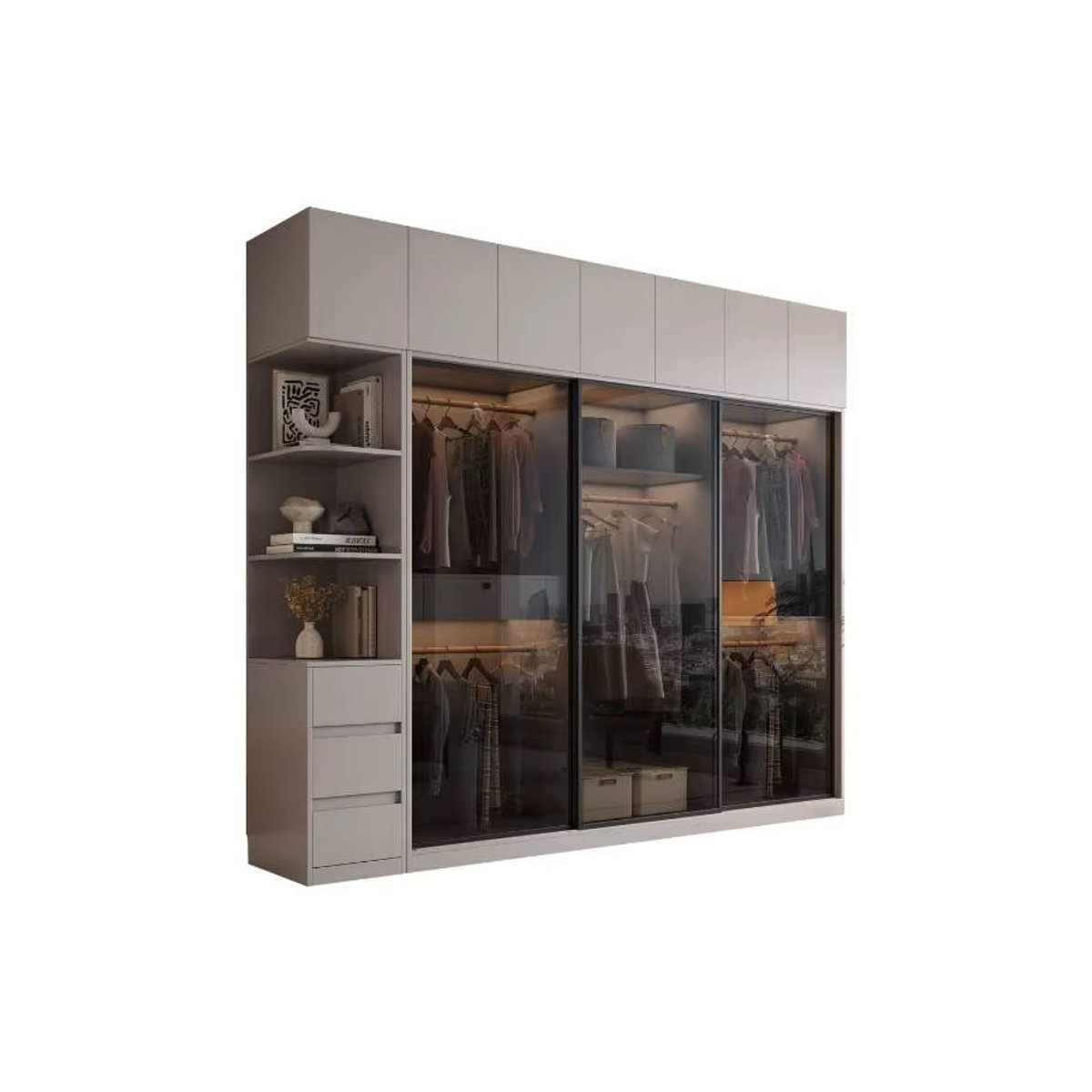 DUTRIEUX Eck-Kleiderschrank mit Schubladen und offenem Design in Weiß, Modernes Platzspar-Möbelstück - Bild 6