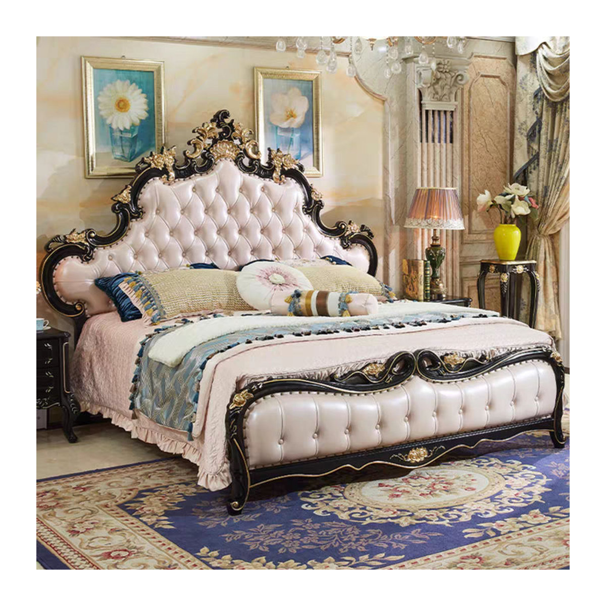 DUTRIEUX Einzelbett mit Polsterung aus Samt in Beige, Klassisches Design - Bild 1