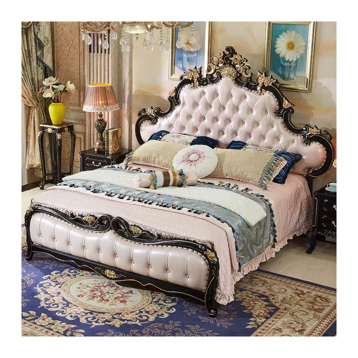 DUTRIEUX Einzelbett mit Polsterung aus Samt in Beige, Klassisches Design - Bild 3