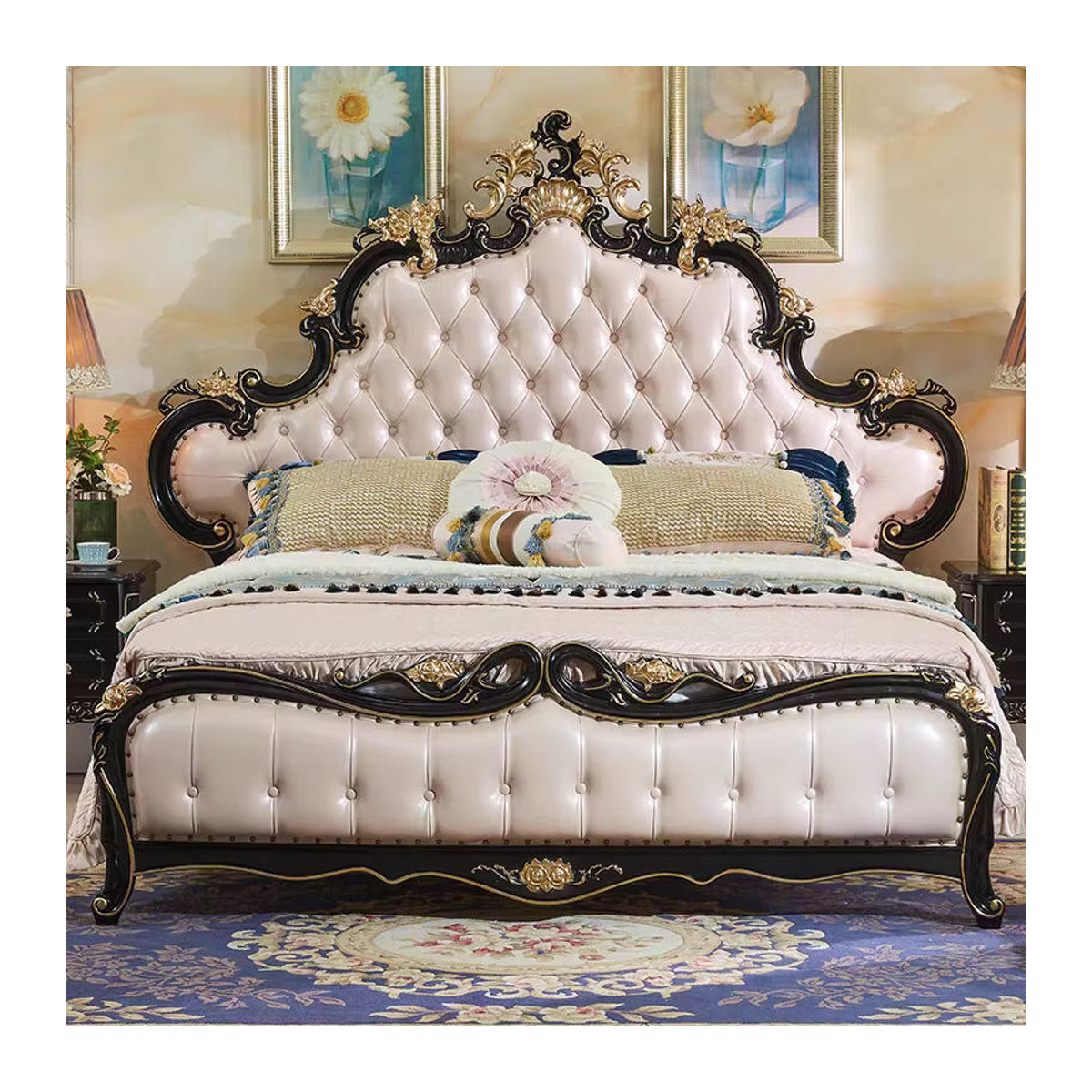 DUTRIEUX Einzelbett mit Polsterung aus Samt in Beige, Klassisches Design - Bild 4