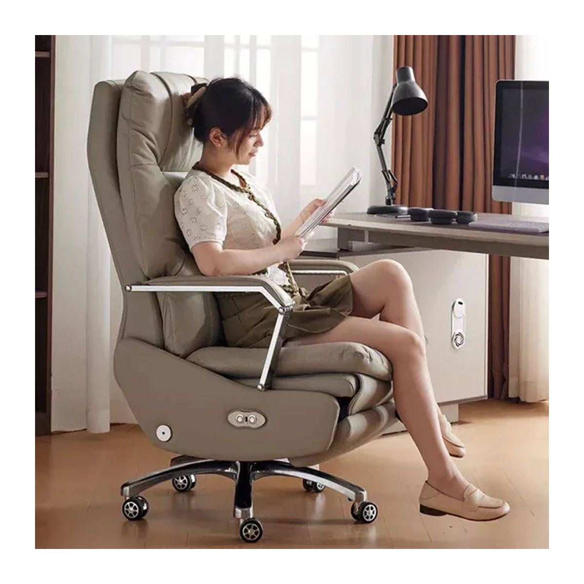 DUTRIEUX Ergonomischer Schreibtischstuhl Modern aus Kunstleder in Taupe Meliert - Bild 1