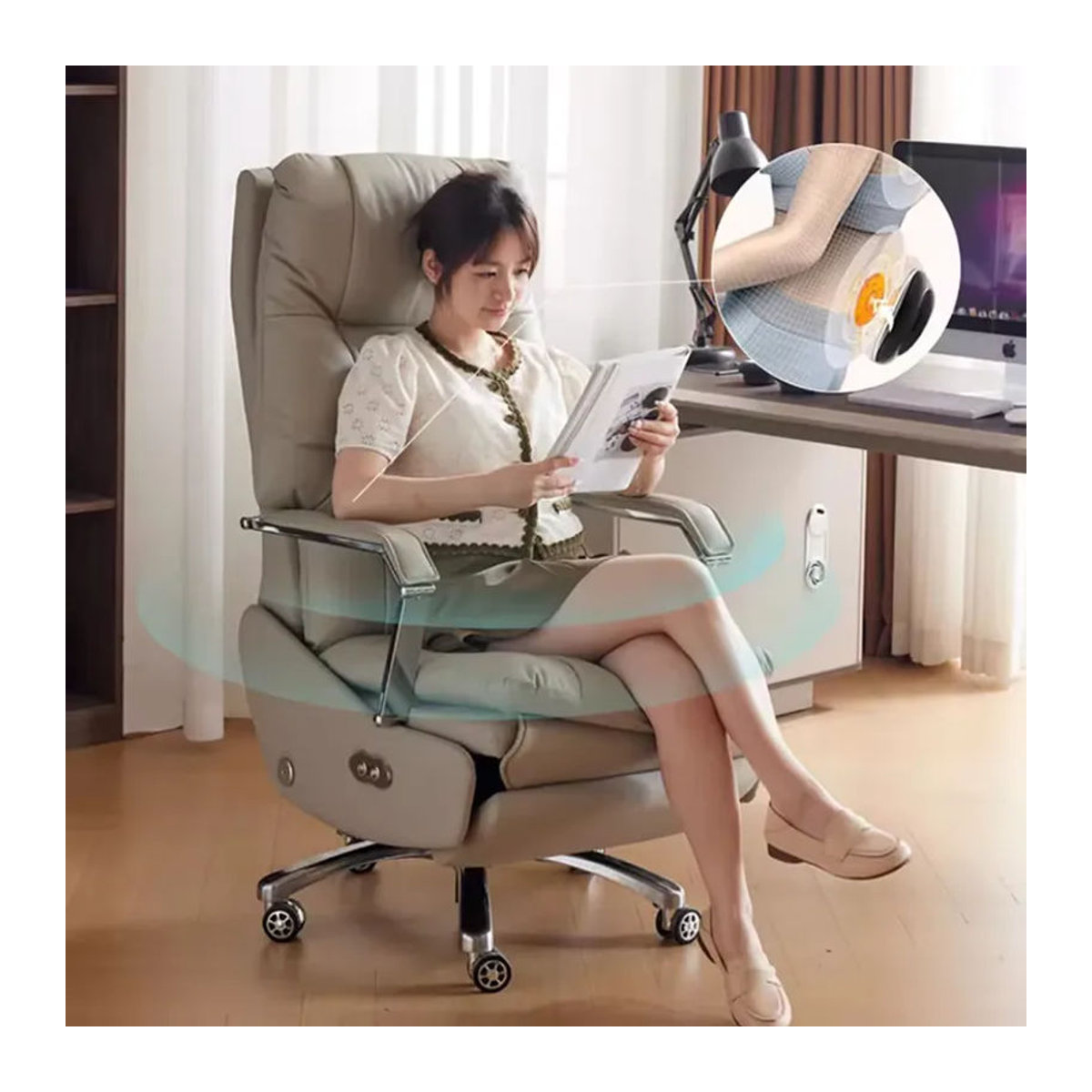 DUTRIEUX Ergonomischer Schreibtischstuhl Modern aus Kunstleder in Taupe Meliert - Bild 6