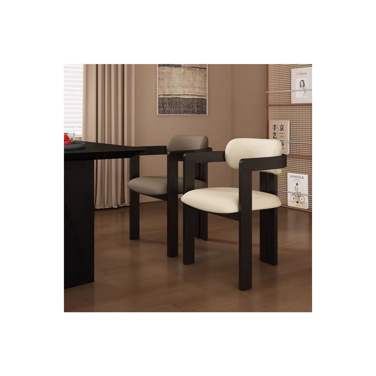 DUTRIEUX Esszimmerstuhl aus Massivholz und Stoff in Schwarz/Weiß im skandinavischen Retro-Design - Bild 5