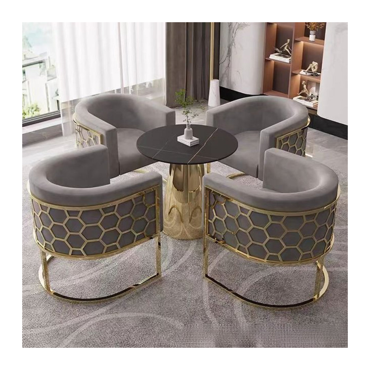 DUTRIEUX Esszimmerstuhl aus Samt und Metall in Grau und Titan, modern und minimalistisch gestaltet - Bild 1