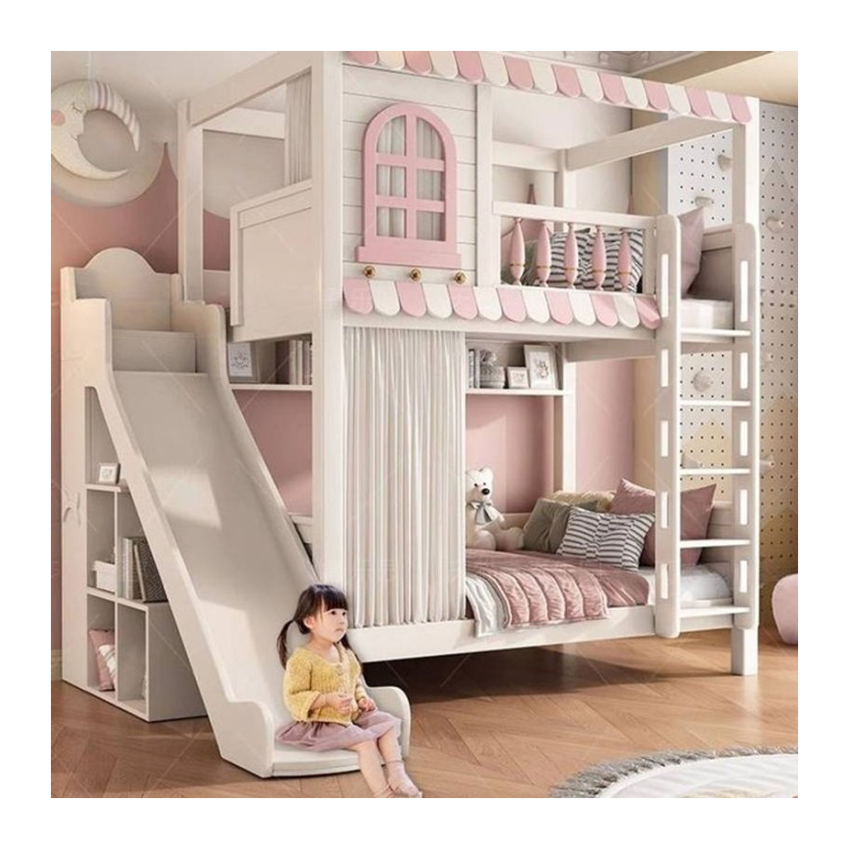 DUTRIEUX Etagenbett aus Holz mit Rutsche in Weiß, Modernes Kinderbett mit Doppeldecker-Funktion, B/T/H: 200 x 120 x 120 cm - Bild 1