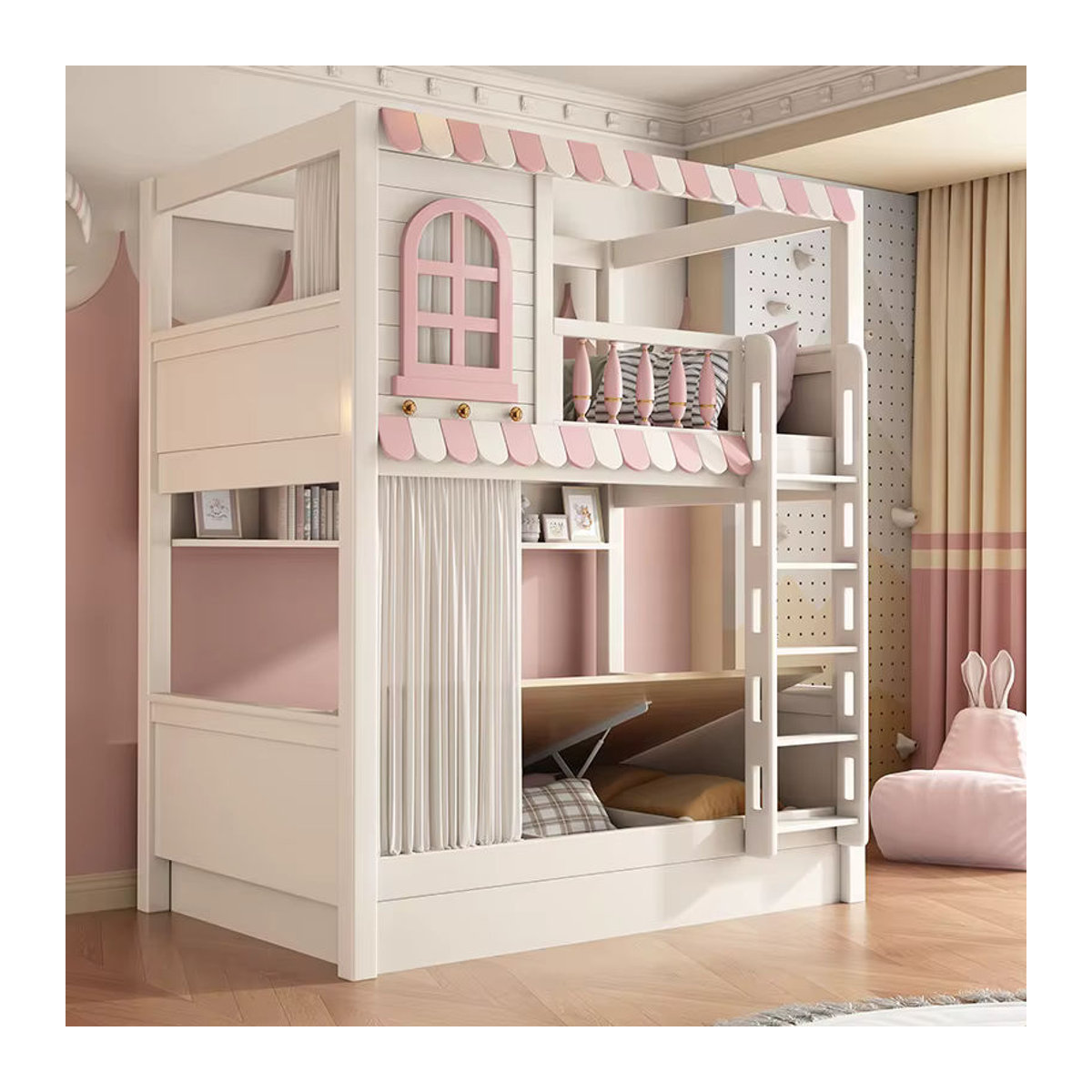 DUTRIEUX Etagenbett aus Holz mit Rutsche in Weiß, Modernes Kinderbett mit Doppeldecker-Funktion, B/T/H: 200 x 120 x 120 cm - Bild 2