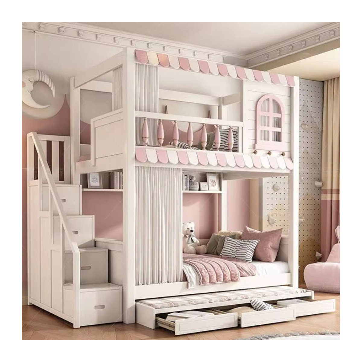DUTRIEUX Etagenbett aus Holz mit Rutsche in Weiß, Modernes Kinderbett mit Doppeldecker-Funktion, B/T/H: 200 x 120 x 120 cm - Bild 3