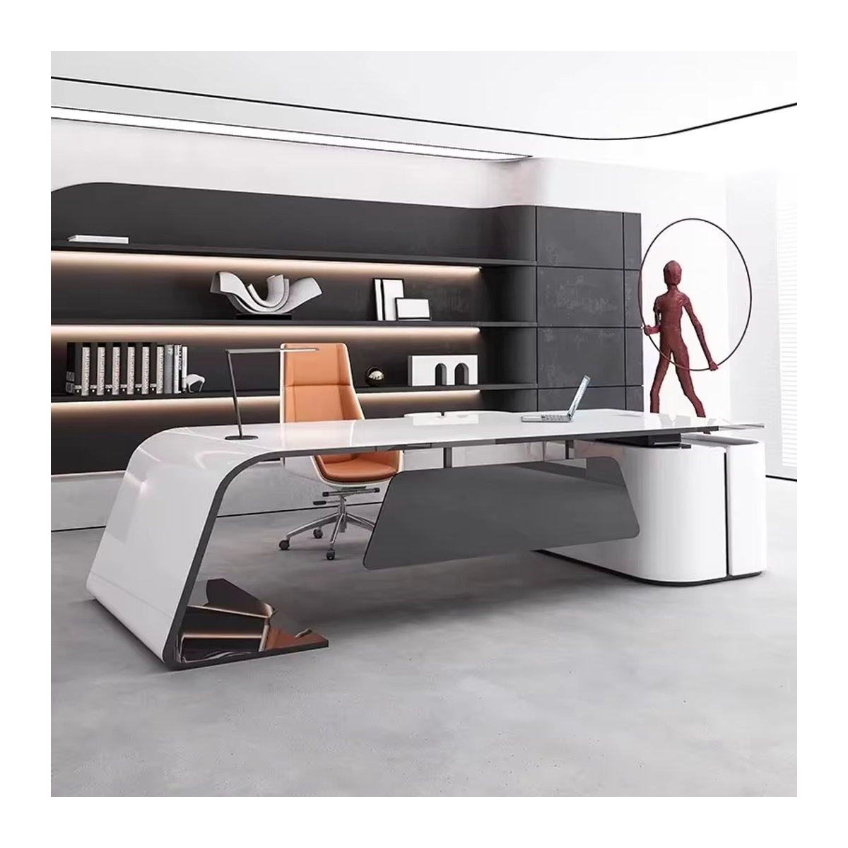 DUTRIEUX Executive Büroschreibtisch aus Holz in Weiß mit Aufbewahrungsboden und modernem Design - Bild 1