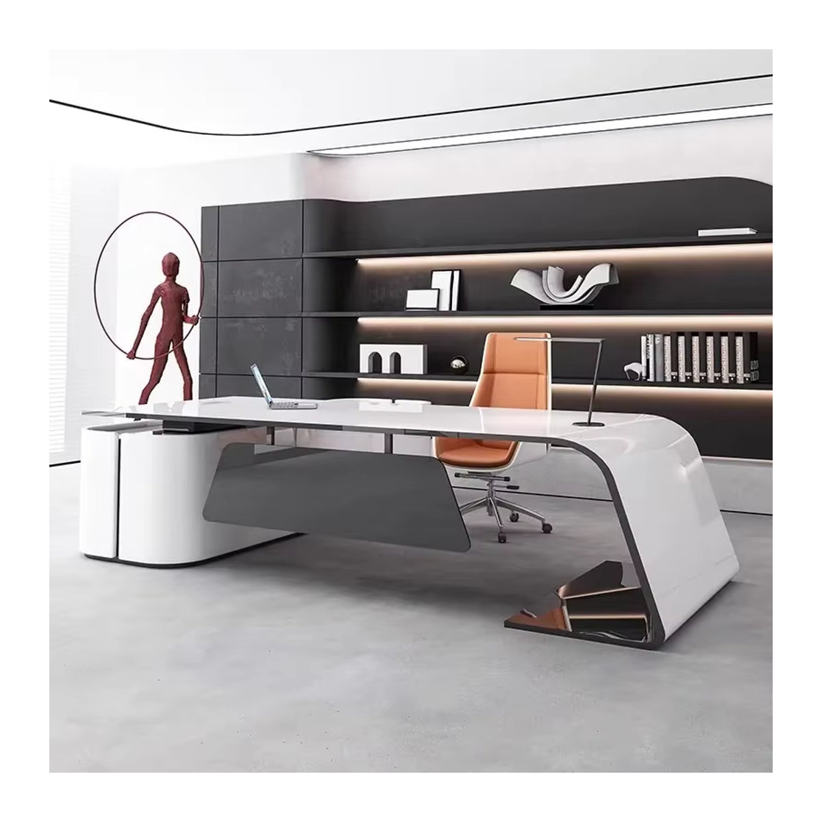 DUTRIEUX Executive Büroschreibtisch aus Holz in Weiß mit Aufbewahrungsboden und modernem Design - Bild 2