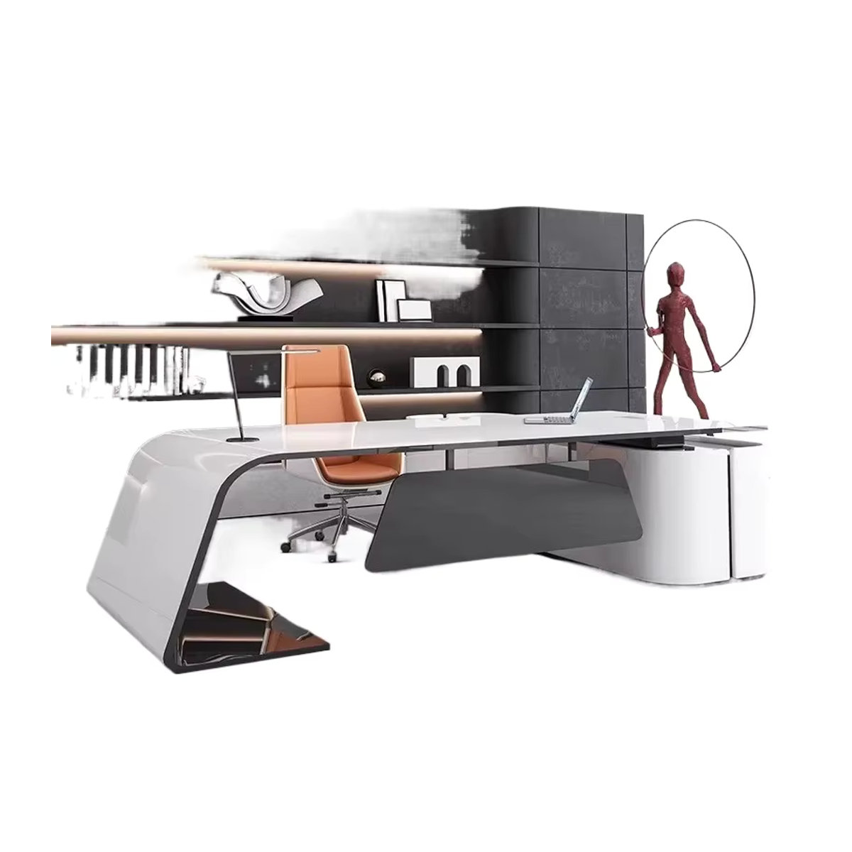 DUTRIEUX Executive Büroschreibtisch aus Holz in Weiß mit Aufbewahrungsboden und modernem Design - Bild 3