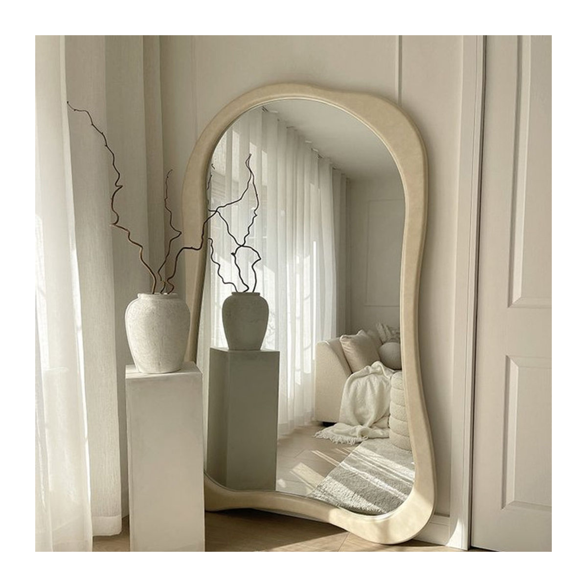 DUTRIEUX Ganzkörperspiegel in Beige im Vintage-Design, unregelmäßiger Standspiegel aus Glas, Höhe: 180 cm, Breite: 100 cm, Tiefe: 100 cm - Bild 1