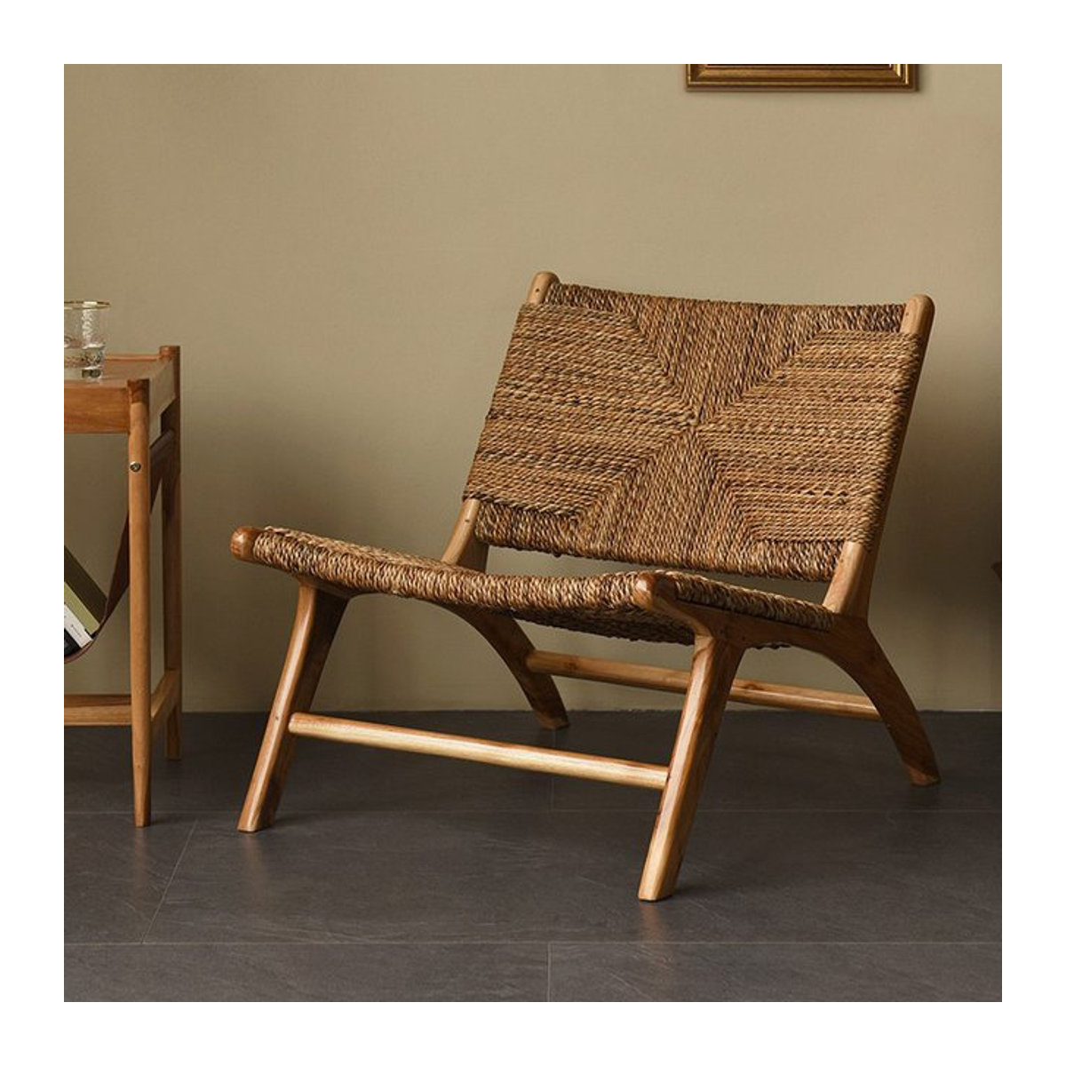 DUTRIEUX Gartenliege aus Massivholz und Rattan im Bohemian Stil, Naturbraun - Bild 1