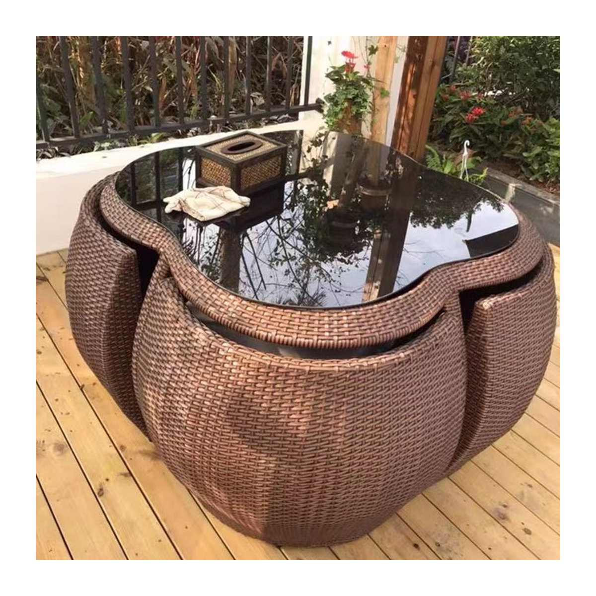 DUTRIEUX Gartenmöbel-Set aus Holz und Rattan in Braun für Erwachsene, B/T/H: 120 x 75 x 75 cm - Bild 1