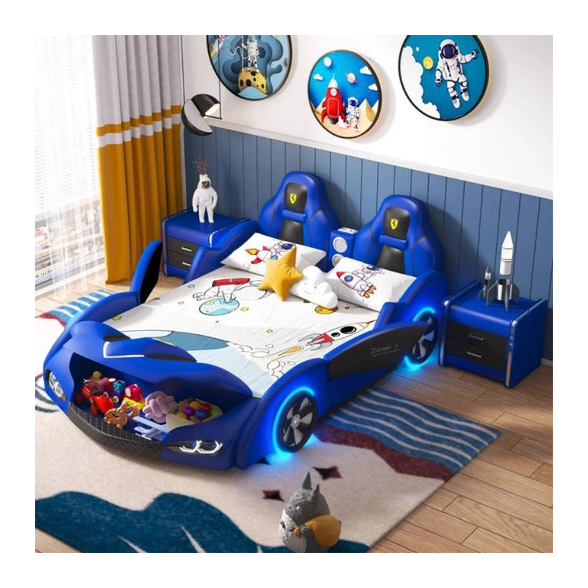 DUTRIEUX Kinderbett im Nordic Auto Design aus Kunstleder, Blau, B: 120 cm, L: 190 cm - Bild 1