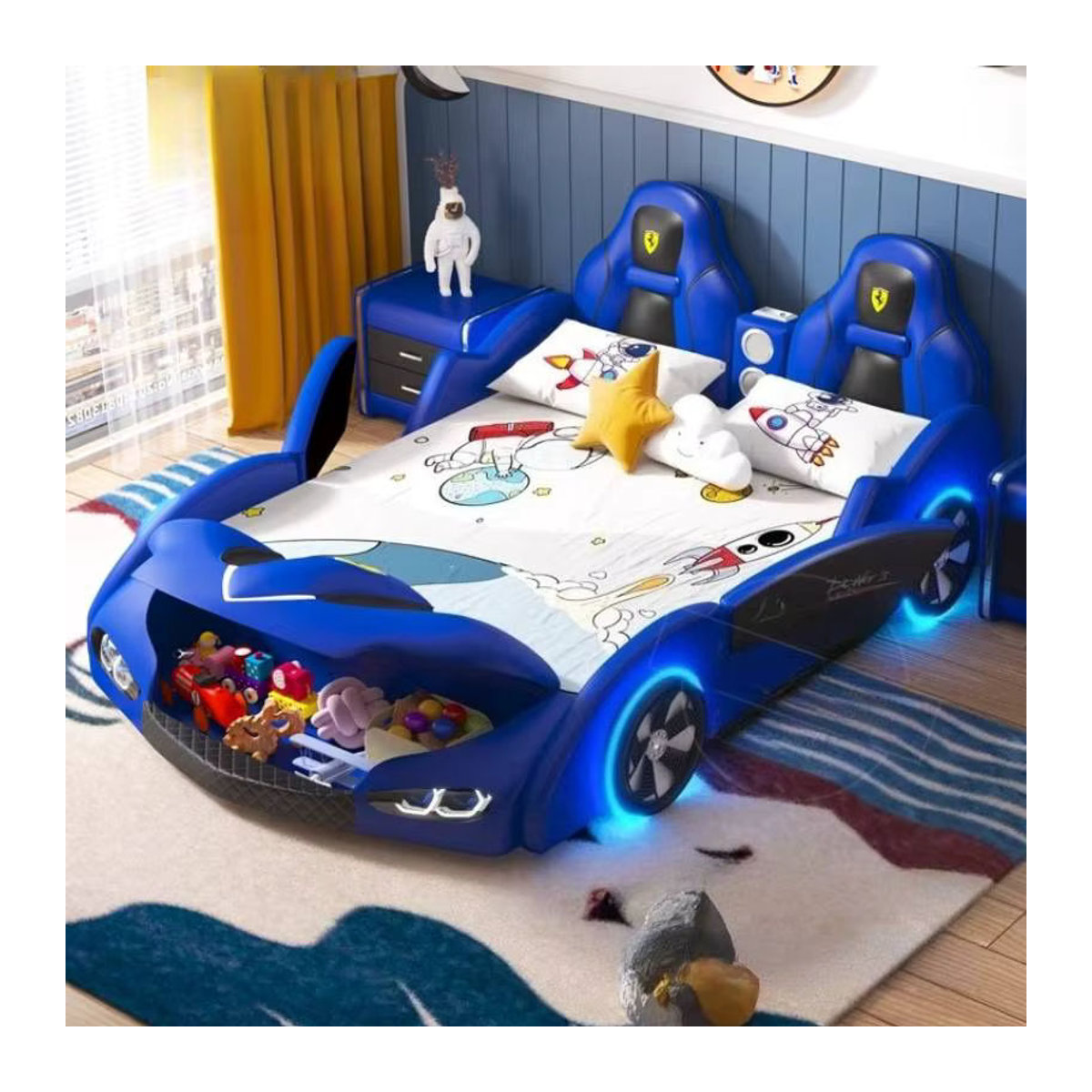 DUTRIEUX Kinderbett im Nordic Auto Design aus Kunstleder, Blau, B: 120 cm, L: 190 cm - Bild 3