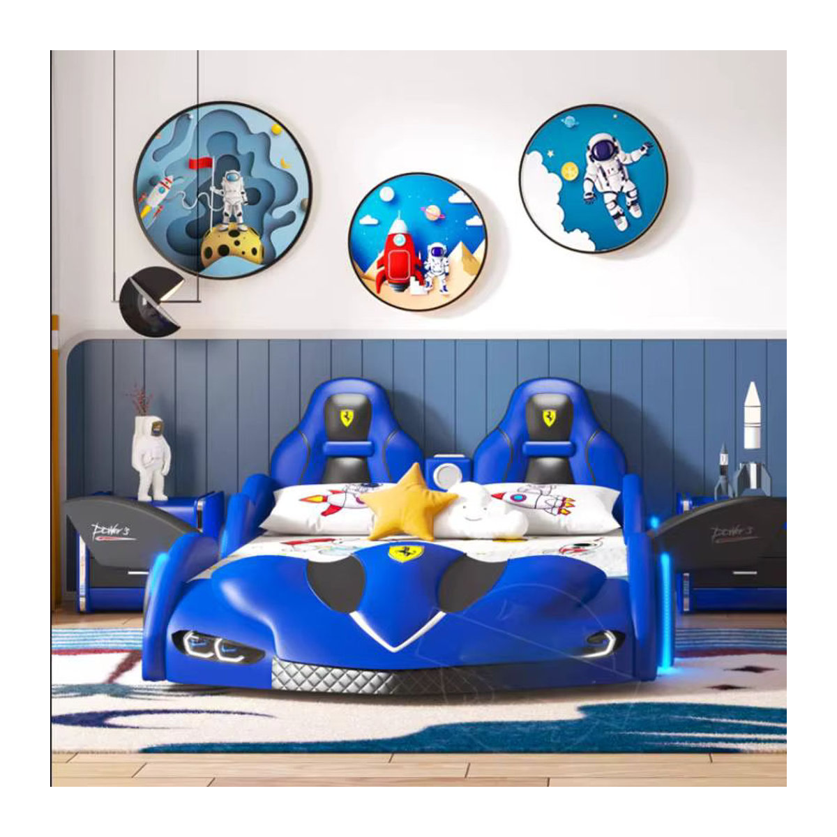 DUTRIEUX Kinderbett im Nordic Auto Design aus Kunstleder, Blau, B: 120 cm, L: 190 cm - Bild 4