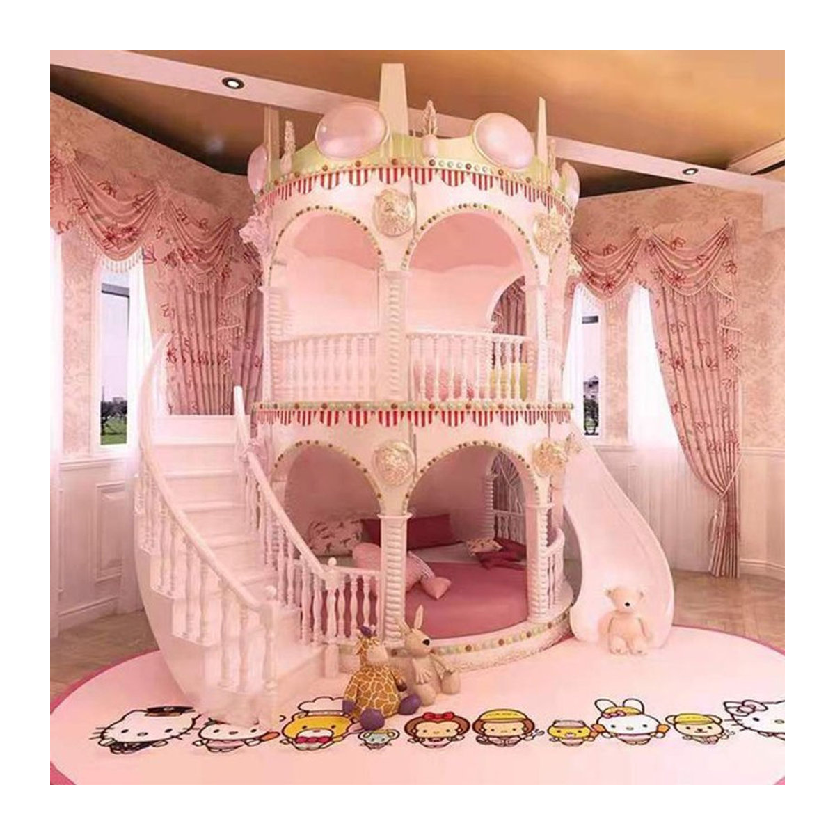 DUTRIEUX Kinderbett mit Rutsche und Schloss in Weiß und Rosa - Bild 1