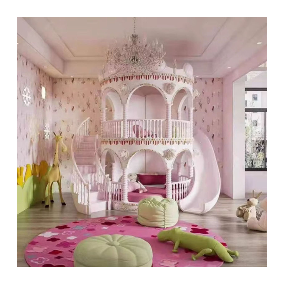 DUTRIEUX Kinderbett mit Rutsche und Schloss in Weiß und Rosa - Bild 2