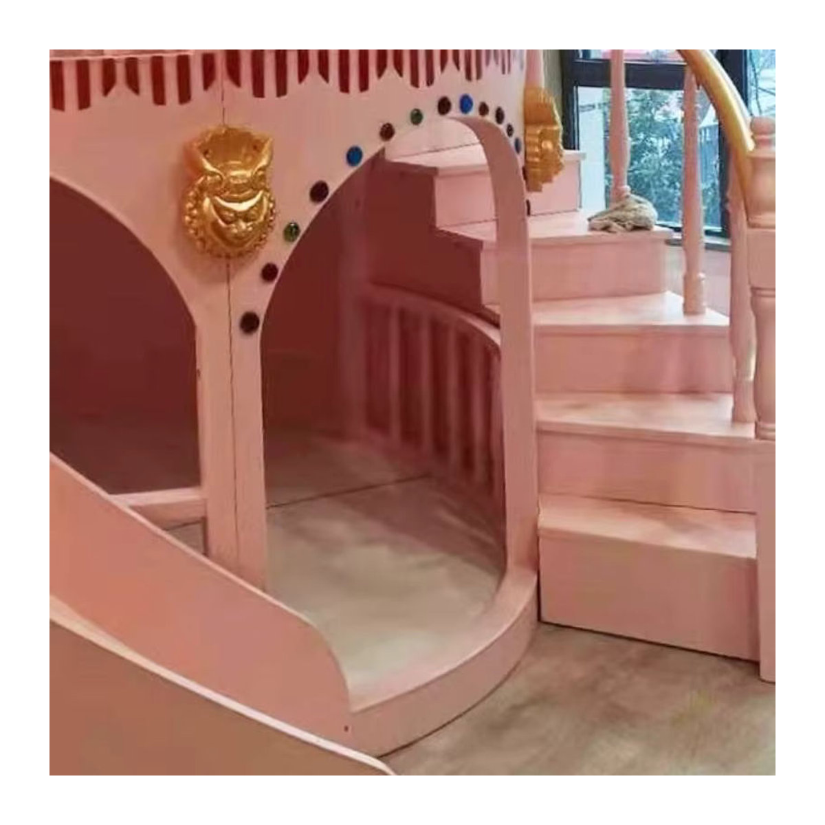 DUTRIEUX Kinderbett mit Rutsche und Schloss in Weiß und Rosa - Bild 3