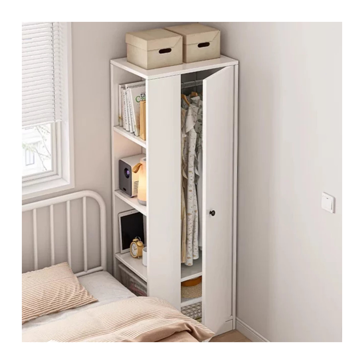 DUTRIEUX Kleiderschrank im skandinavischen Design aus Holz, Weiß, mit Schubladen und Drehtüren, H: 180 cm, B: 180 cm, T: 40 cm - Bild 1