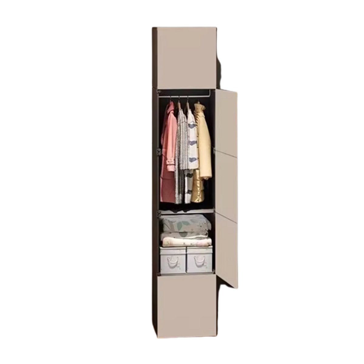 DUTRIEUX Kleiderschrank in Weiß im skandinavischen Design mit Drehtüren aus Holz und Stoff - Bild 3
