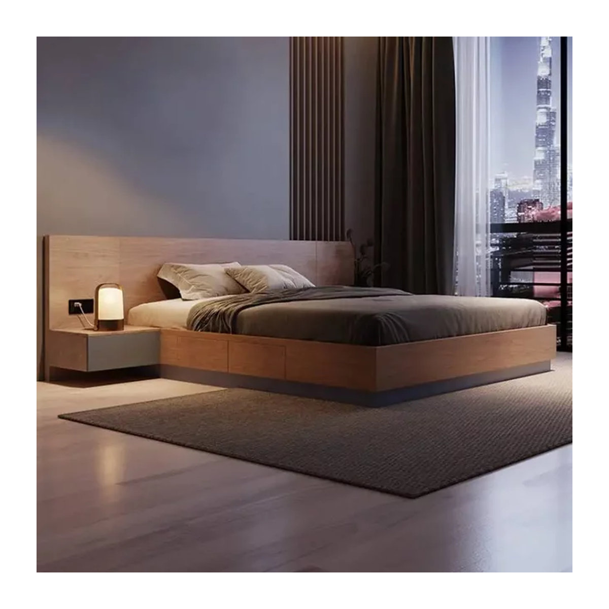 DUTRIEUX Massivholzbett in Natur Braun, Modernes Doppelbett aus Massivholz, Queen-Size Bettgestell B/T/H: 160 x 200 x 150 cm - Bild 1
