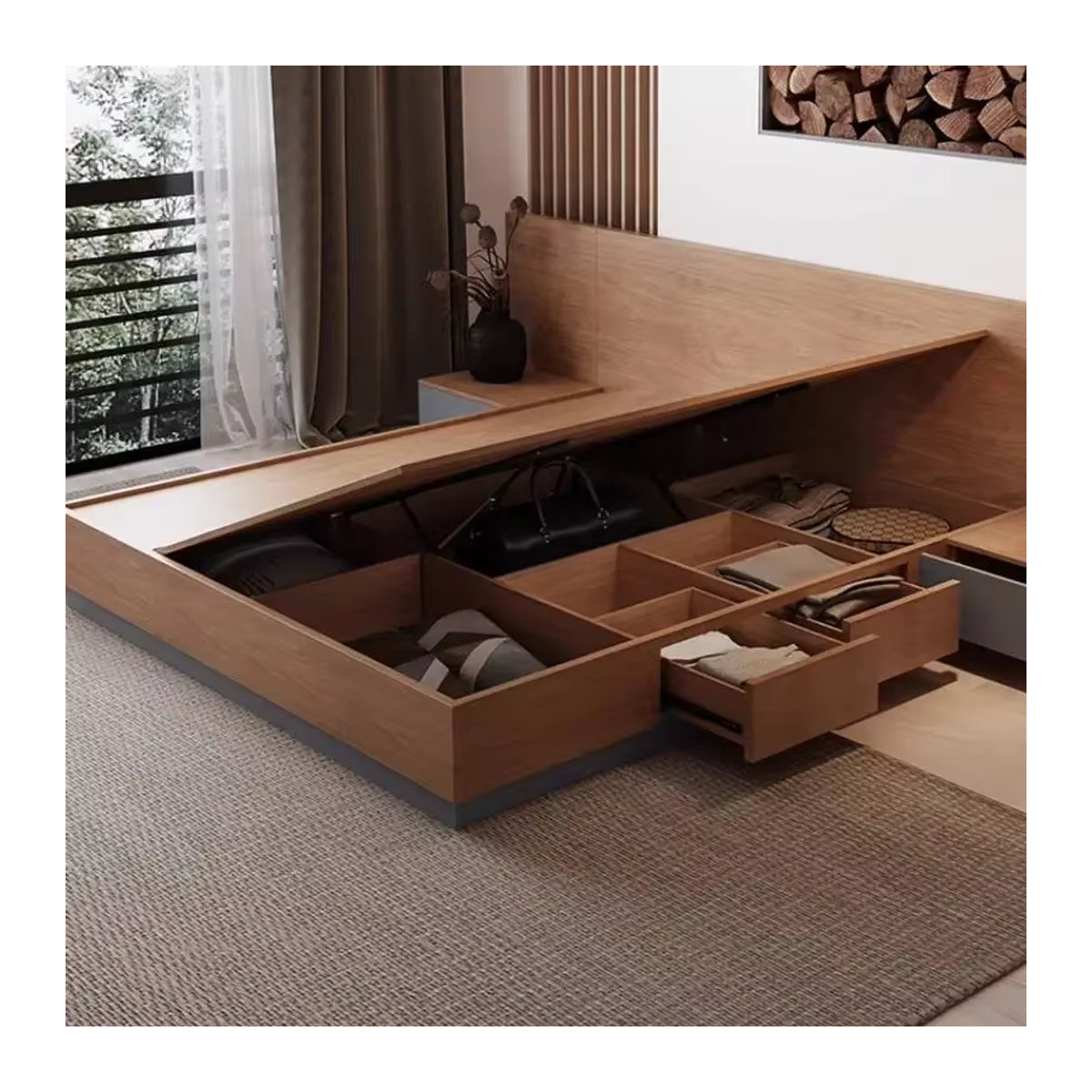 DUTRIEUX Massivholzbett in Natur Braun, Modernes Doppelbett aus Massivholz, Queen-Size Bettgestell B/T/H: 160 x 200 x 150 cm - Bild 2